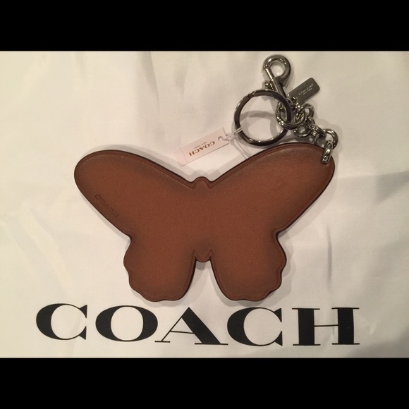 ✨NEW✨COACH Large Studded Leather Butterfly Bag Charm - Brown Saddle/Silver - Picture 11 of 14